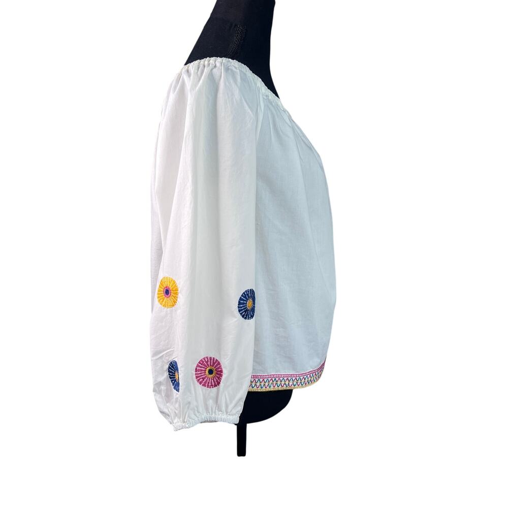 Madewell Embroidered Blouse Women SM White Off Shoulder Boho Top Balloon Sleeve - Picture 3 of 11